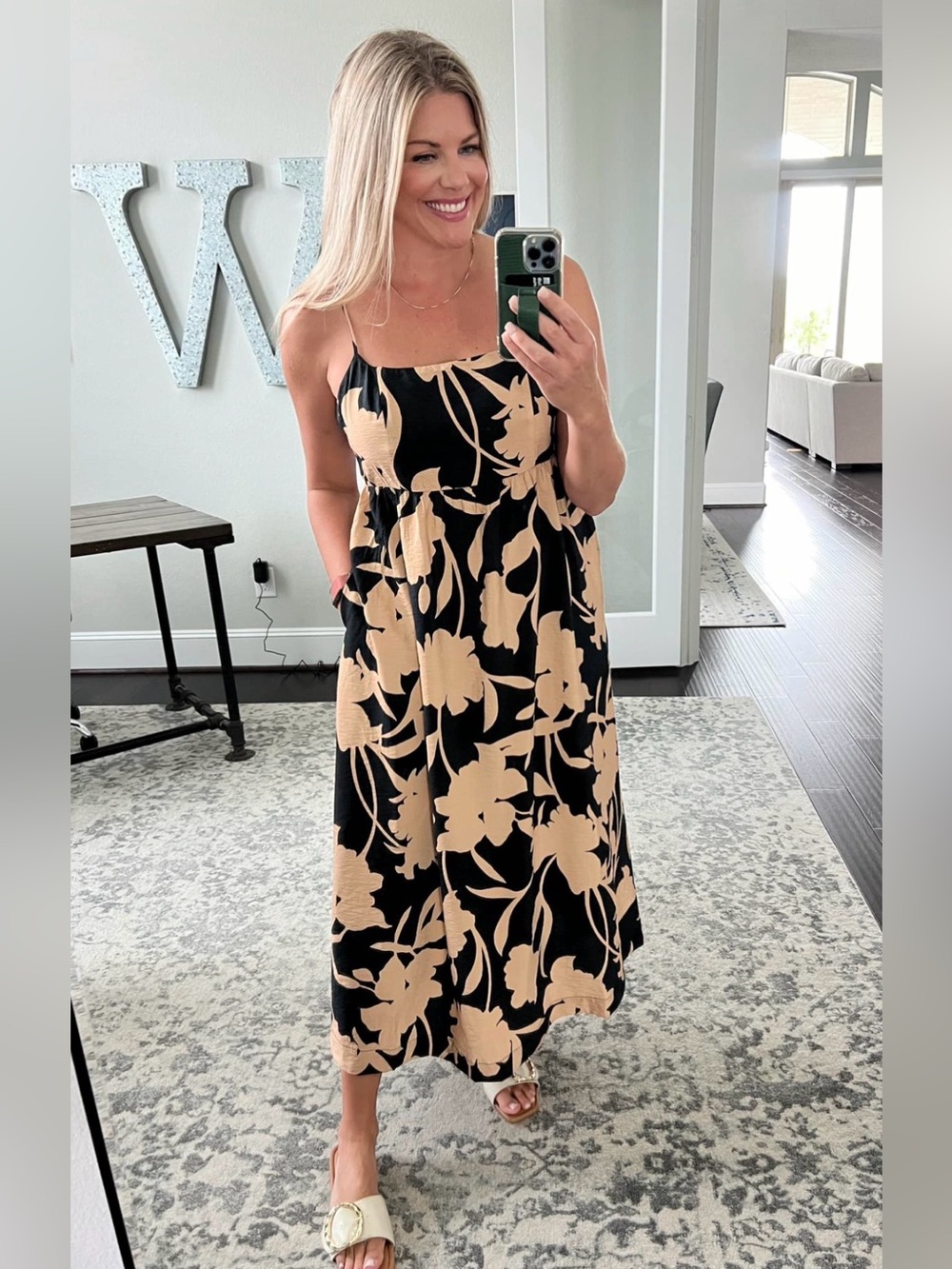 Best Ever Midi Dress A New Day Tan/Black Back Tie Summer Travel Size Small